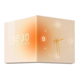 奶油风双面转角挂钟客厅创意拐角时钟挂墙钟表高级感万年历电子表