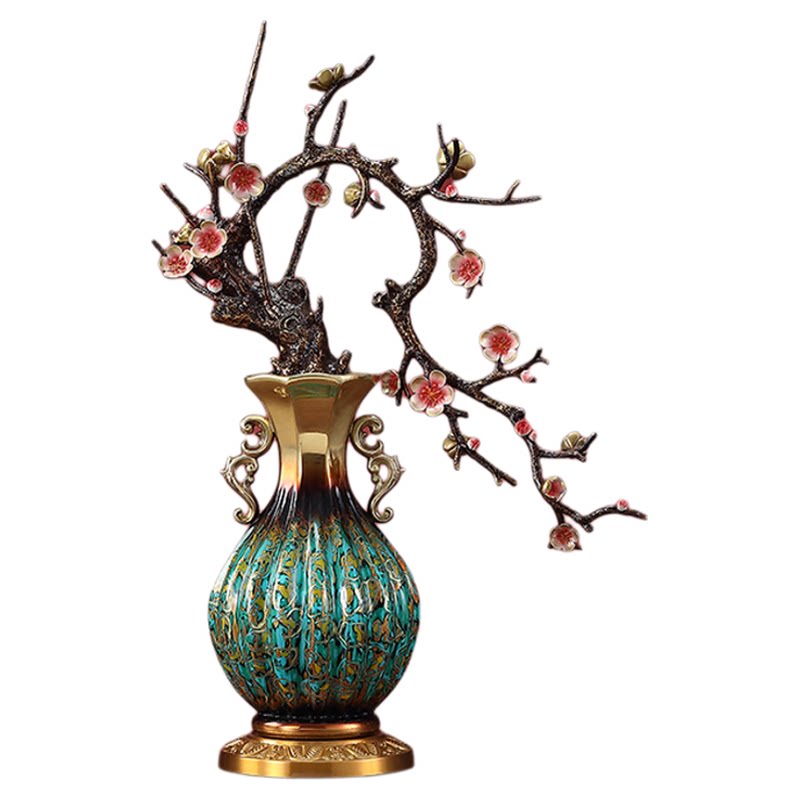 全铜梅花摆件大漆花瓶向日葵兰花客厅入户玄关装饰开业乔迁礼物