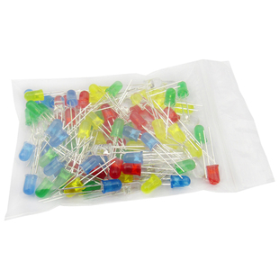 5mm LED灯泡发光二极管元件包直插LED灯珠红绿黄蓝白5种各20个