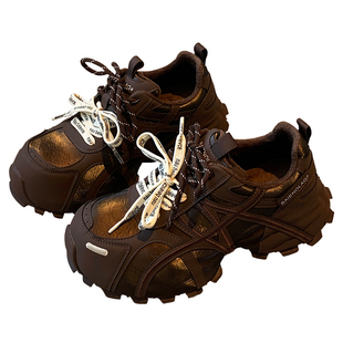 【TFM】机能风厚底5CM增高老爹鞋女减龄复古加绒系带休闲女运动鞋