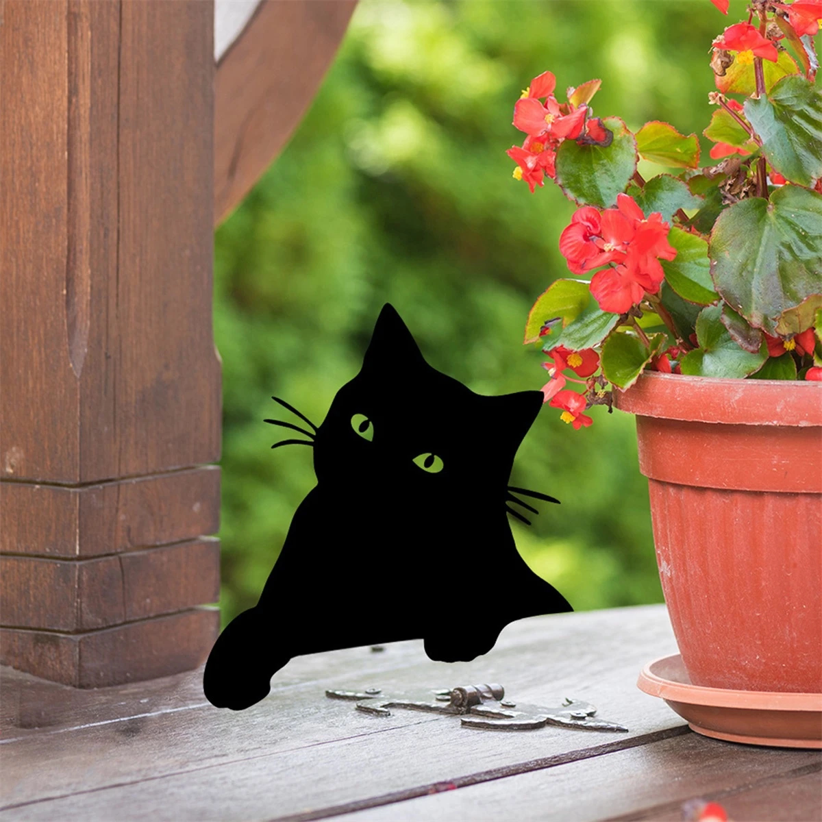 黑猫凝视剪影花园围栏木桩庭院艺术装饰金属猫雕像户外草坪地插