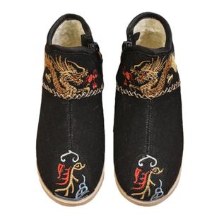 男童汉服鞋古装靴子儿童绣花鞋民族古风老北京布鞋冬季短靴拜年鞋