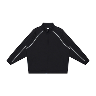 美式拉链夹克男中性廓形风反光条纹结构恒温保暖运动外套男款开衫