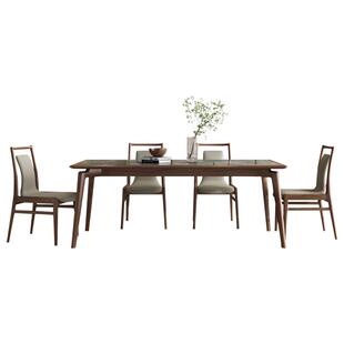 新中式高端轻奢黑胡桃木餐桌椅组合小户型实木亮光潘多拉岩板餐桌