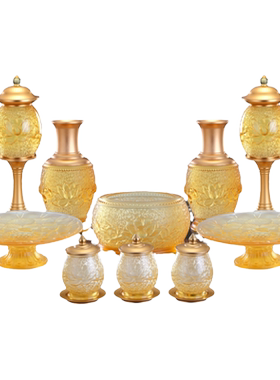 铜琉璃佛前供具套装香炉家用水杯