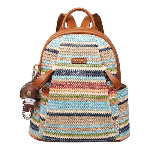 奥康双肩包女2025新款编织包大学生书包2026大容量登山包旅行背包