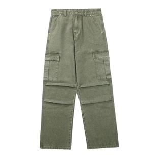 UNCLEBLUE 日系宽松阔腿多口袋牛仔裤男潮牌直筒褶皱工装裤
