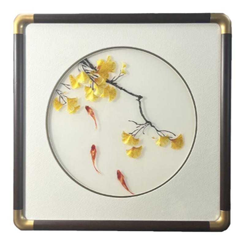 新中式玄关装饰画刺绣苏绣成品挂画客厅山水画铜角餐厅茶室墙壁画