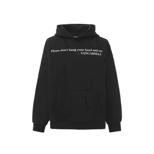 短句先生「街头型格」秋冬个性破洞连帽卫衣宽松字母印花帽衫