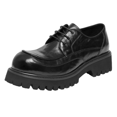 西二男士厚底休闲皮鞋男2026春季新款圆头厚底增高大头鞋XH1D3711