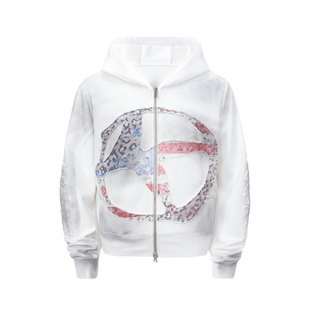 4AM 原创小众水洗重磅440g白色做旧喷脏修身连帽拉链开衫卫衣男女