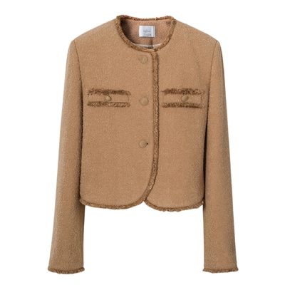 伊芙丽outlets店羊毛圈圈纱粗花呢流苏千金风小香风短外套春秋女