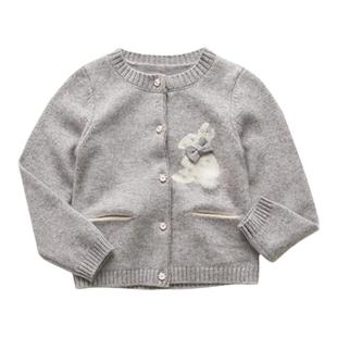 女童羊绒开衫圆领宝宝毛衣小兔图案儿童羊毛针织衫新款童装外套