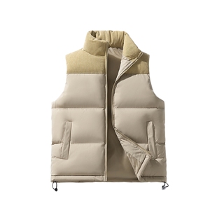 VF真维斯男装冬季背心外套 拼色肩领复古保暖棉立领马甲男款上衣