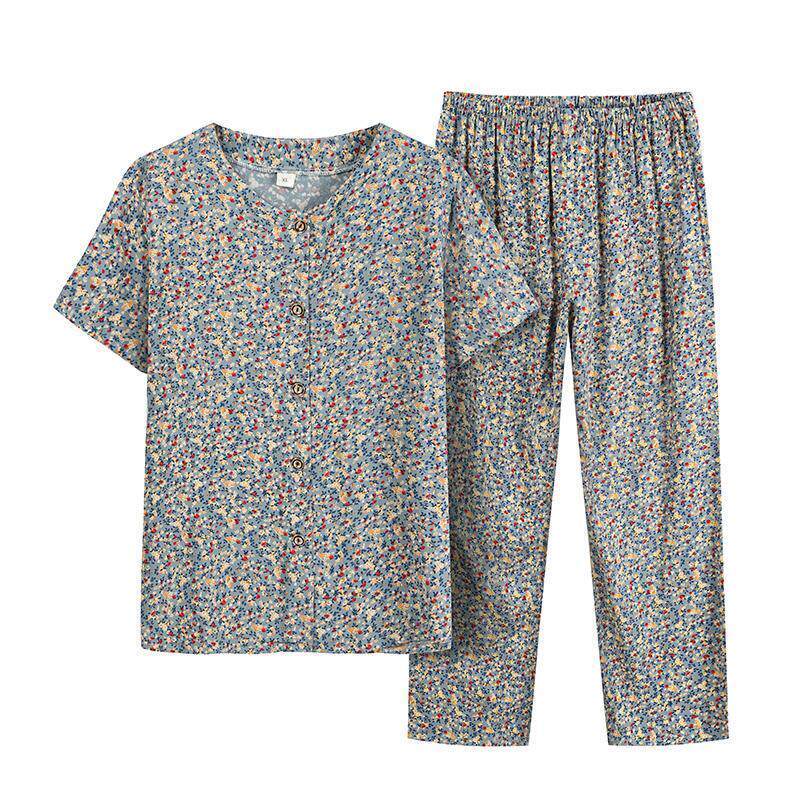 中老年妈妈棉绸睡衣女夏季家居服
