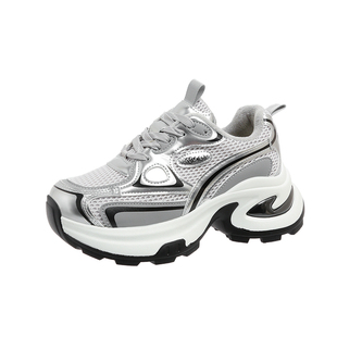 银色老爹鞋女款2026春夏季新款厚底增高休闲运动鞋网面透气跑步鞋