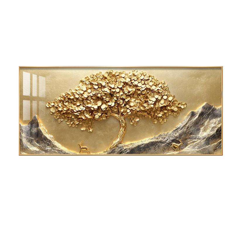 现代轻奢发财树客厅装饰画