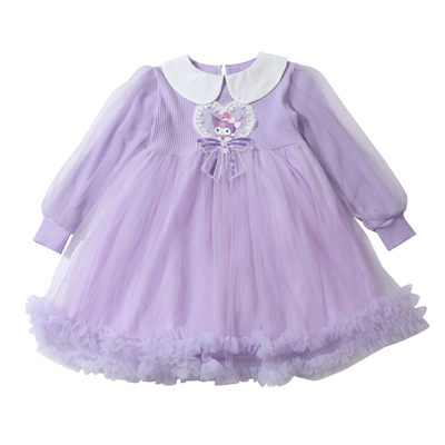 女娃娃春季新款甜美库洛米连衣裙儿童卡通蕾丝公主裙网纱裙长袖裙