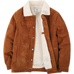 日系复古加绒2025冬灯芯绒外套夹克男棉服情侣休闲翻领羊羔毛棉衣