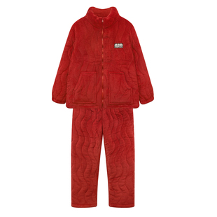 红色本命年睡衣结婚情侣套装三层夹棉加厚冬季可外穿珊瑚绒家居服