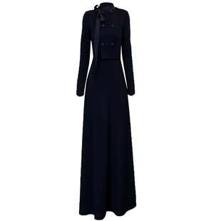 冬季新品连衣裙女2025加厚毛呢蓝色长款裙子重要场合长裙118