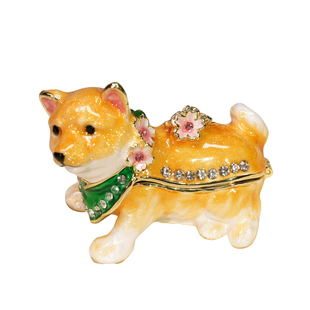 可爱樱花狗狗造型珐琅首饰盒创意小摆件戒指耳钉收纳盒节日礼物
