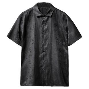 香云纱中国风男装桑蚕丝衬衫男小众设计感上衣短袖衬衣宽松夏季