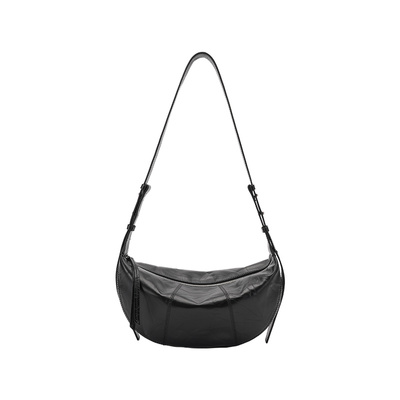 BAMPO半坡头层牛皮斜挎包大容量专柜冬新款质感月牙包腋下单肩包