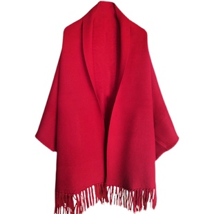 带袖纯色披肩女喜婆婆妈妈配旗袍外搭斗篷婚宴礼服带袖秋冬外披