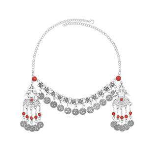 秋冬新款饰品头饰流苏哈萨克族发饰项链套装新疆民族风旅游眉心坠