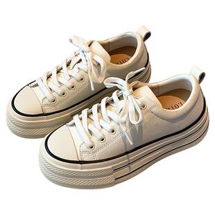 【TFM】增高4CM~休闲鞋板鞋女新款学院风百搭真皮系带厚底小白鞋