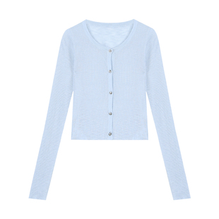 pusumede 时髦攻略~薄款针织开衫女防晒透气长袖空调衫短款上衣