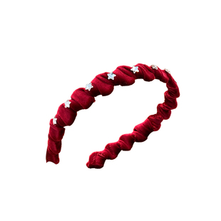 重工红色星星水钻丝绒发箍女高级感复古新年圣诞头饰洗脸压发头箍