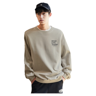 唐狮春季新款男士圆领卫衣加绒青少年套头衫无帽美式潮外套DF