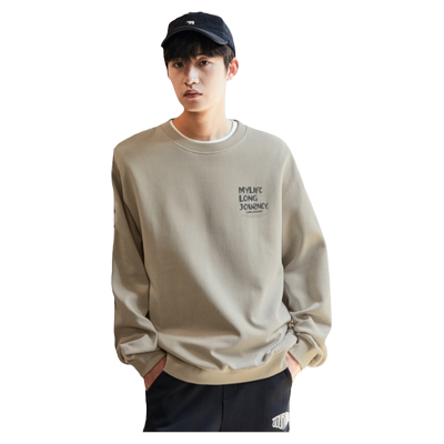 唐狮2025春季新款男士圆领卫衣加绒青少年套头衫无帽美式潮外套DF