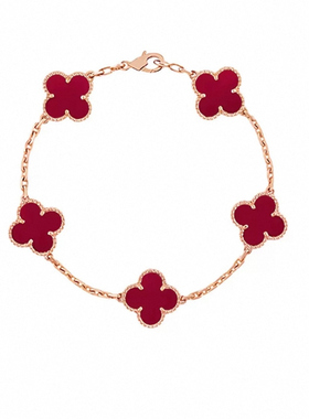 经典红玉髓四叶草五花手链女高版
