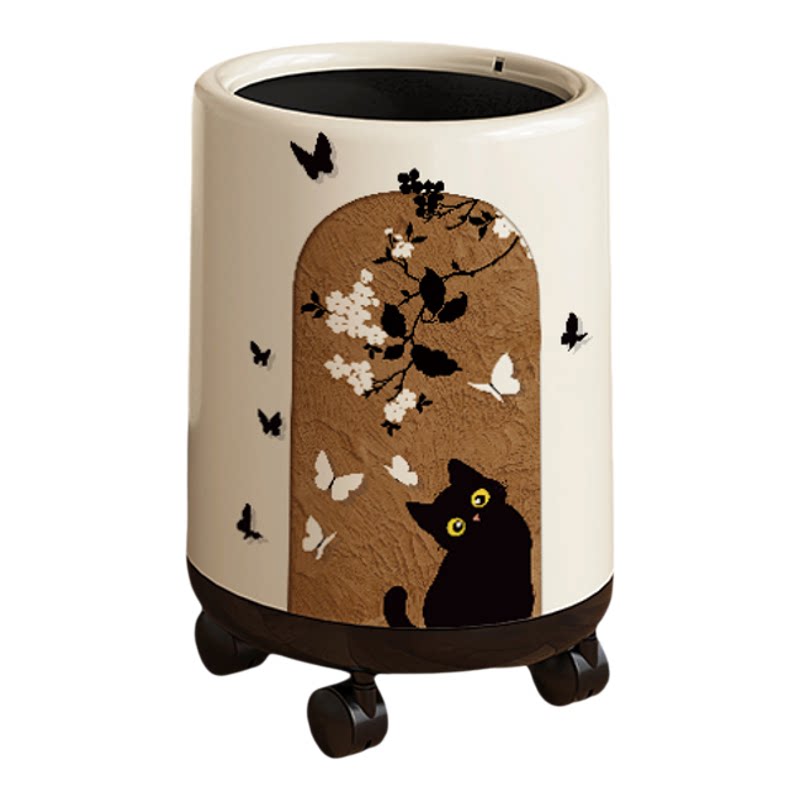 客厅垃圾桶卧室家用2026新款大号大容量中古风轻奢高档带轮高颜值
