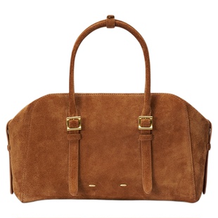 Fabrique保龄球包 绒面马鞍棕牛皮斜挎手提波士顿包枕头包