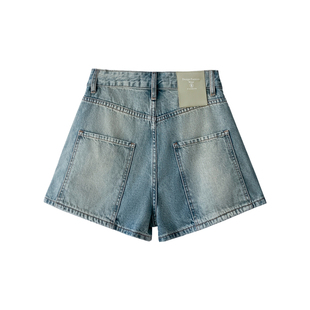 【现货】西草儿5001牛仔短裙女夏季百搭显瘦浅色薄款a字阔腿短裤