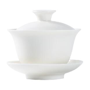 金镶玉羊脂玉三才甜白盖碗可悬停泡茶白瓷敬茶茶杯陶瓷功夫茶具