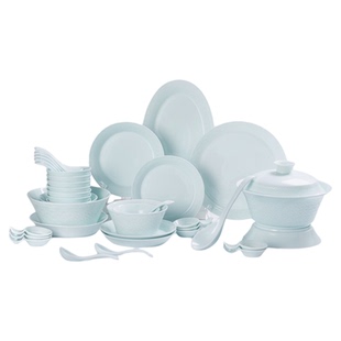 新款景德镇餐具陶瓷碗浮雕影青瓷中式釉下彩高温瓷碗家用盘子饭碗