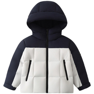 小猪班纳时尚新款男童女童羽绒服薄款连帽拼色宽松保暖舒适外套