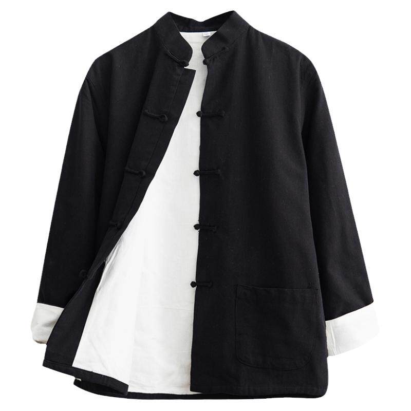 秋季青年立领长袖休闲纯棉居士服