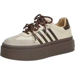 TATA他她乌梅子酱加绒复古德训鞋女红色新年增高厚底板鞋子W9B02