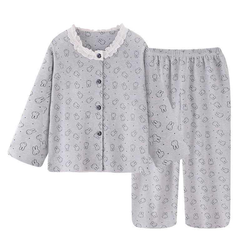 母女长袖睡衣纯棉秋季兔子家居服