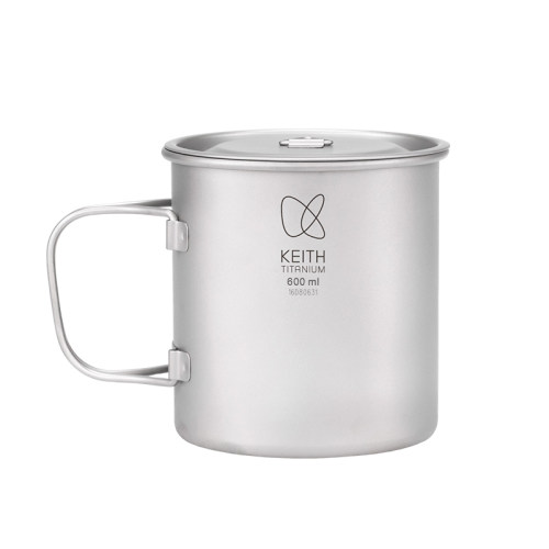 KEITH铠斯户外折叠钛杯便携式杯子纯钛杯登山杯轻量化带盖单层杯