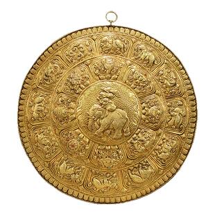 藏村尼泊尔手工铜鎏金十相自在和气四瑞八吉祥雕花吊牌墙壁挂牌