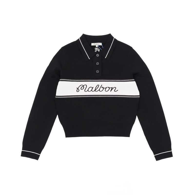 MALBON撞色logo翻领长袖Polo衫