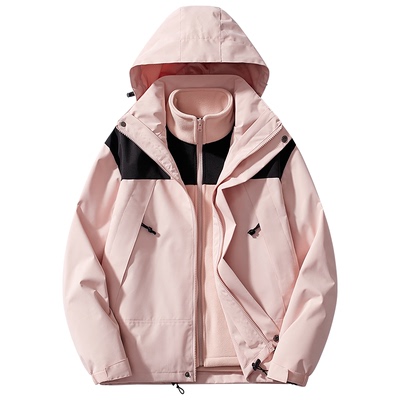 稻草人情侣拼色三合一冲锋衣