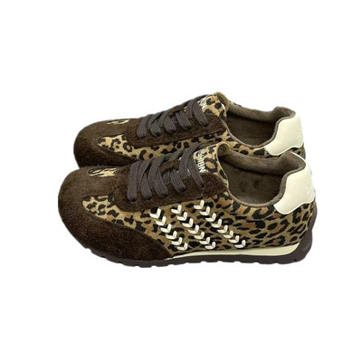 真皮豹纹德训鞋女2025秋冬新款